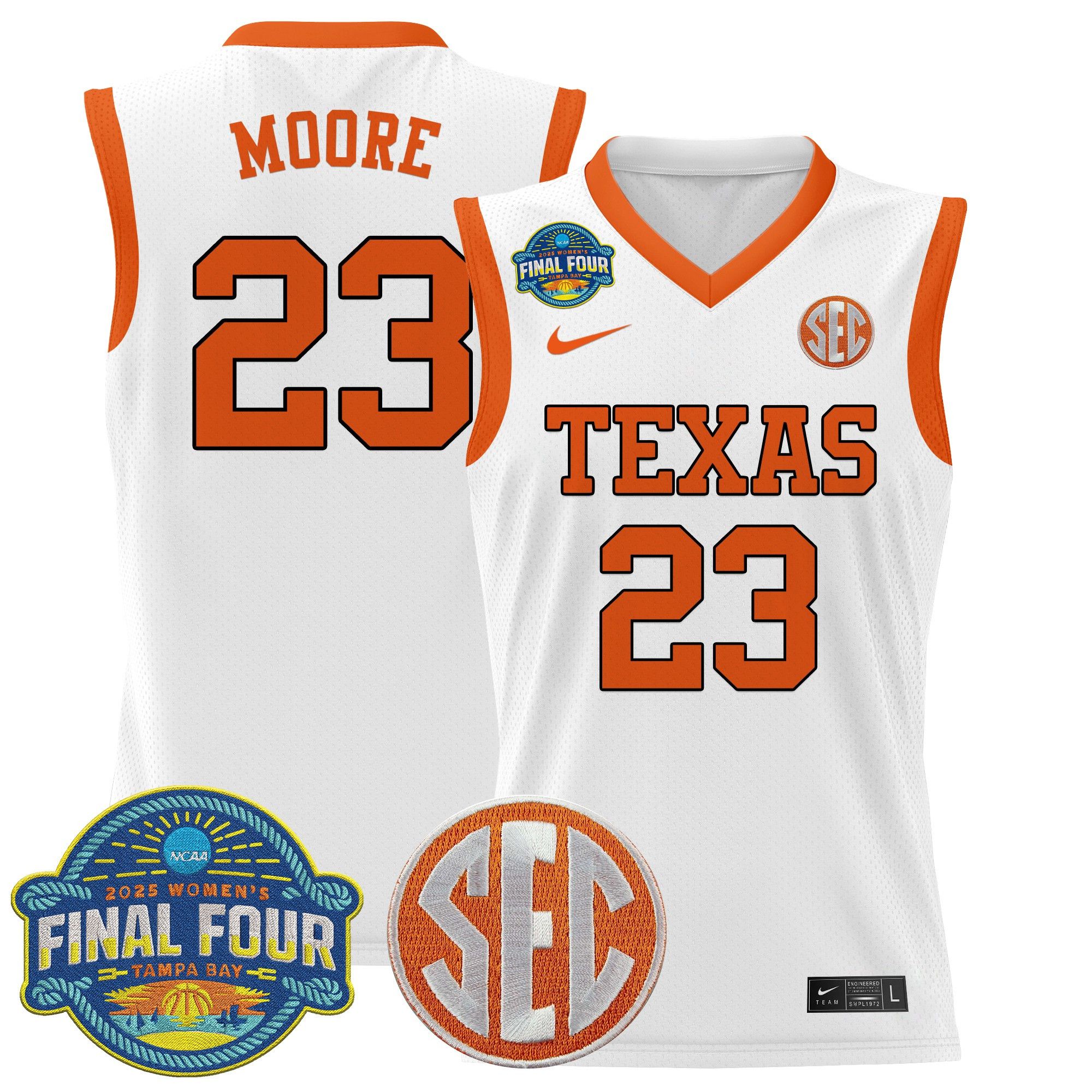 Men Texas Longhorns #23 Moore White Nike 2025 Final Four Patch Lightweight Basketball NCAA Jersey